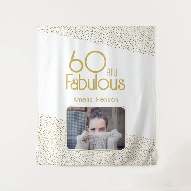 60 and Fabulous Gold Glitter 60th Birthday Photo Tapestry (Front)