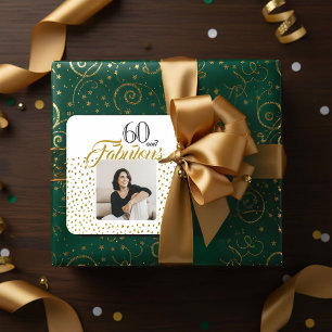 60 and Fabulous Gold Glitter Photo 60th Birthday Square Sticker
