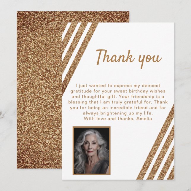 60 and Fabulous Gold Glitter Photo 60th Birthday Thank You Card (Front/Back)