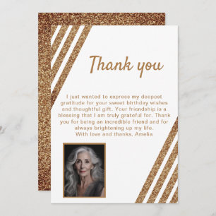 60 and Fabulous Gold Glitter Photo 60th Birthday Thank You Card
