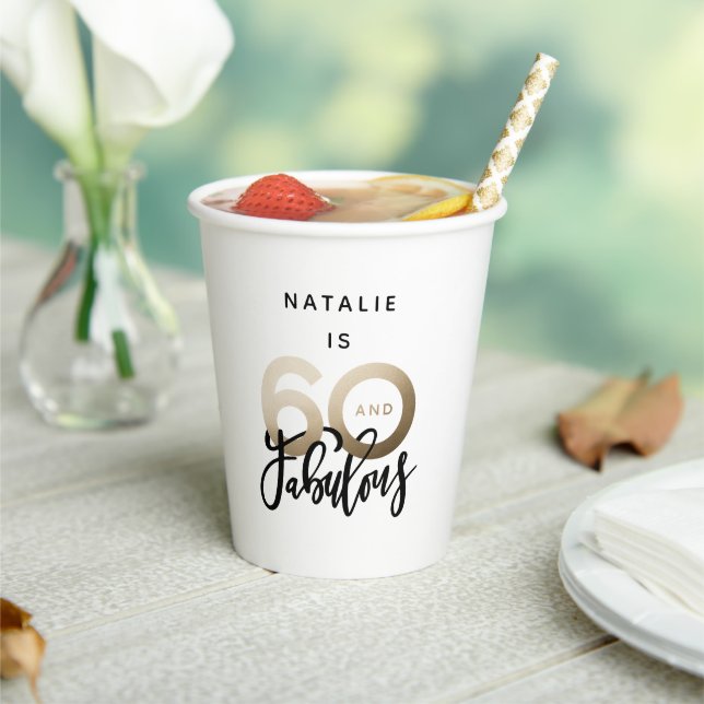 60 and fabulous gold metallic birthday  paper cups (Insitu)