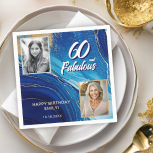 60 and Fabulous Marble Glitter 2 Photo Birthday Napkin