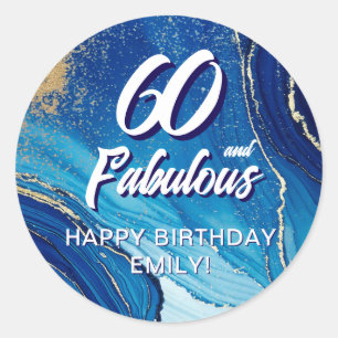 60 and Fabulous Marble Glitter Birthday Classic Round Sticker