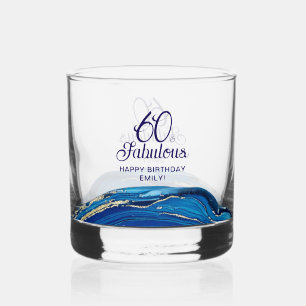 60 and Fabulous Marble Glitter Birthday Party Whiskey Glass
