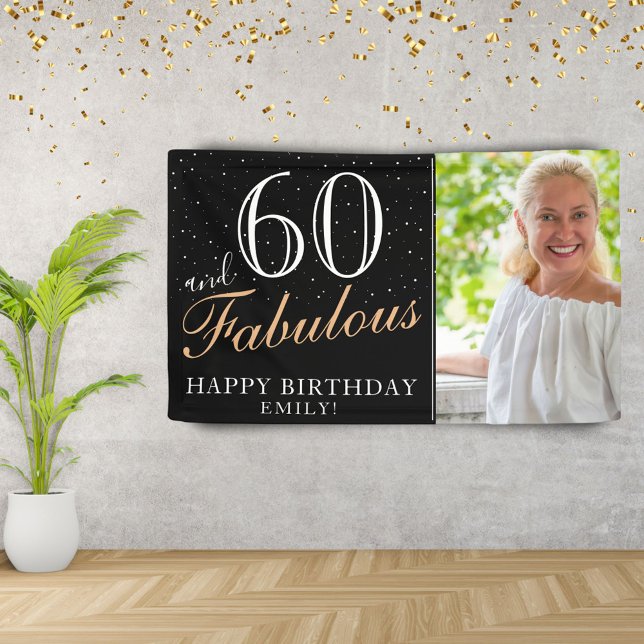 60 and Fabulous Modern Black 60th Birthday Photo Banner (Creator Uploaded)