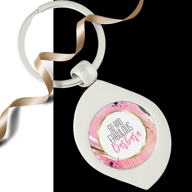 60 and Fabulous Modern Pink Black Abstract Chic Keychain (Creator Uploaded)