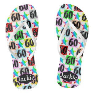 60 AND FABULOUS PERSONALIZED STAR FLIP FLOPS