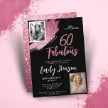 60 and Fabulous Pink Glitter 2 Photo 60th Birthday Invitation<br><div class="desc">60 and Fabulous Pink Glitter 2 Photo Surprise 60th Birthday Invitation. Throw a stunning surprise celebration with this “60 and Fabulous” pink glitter birthday invitation. Featuring a sparkly faux-glitter brush stroke, and space for two personal photos, this elegant design is perfect for honouring a fabulous woman’s milestone birthday. Fully customizable...</div>