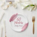 60 and Fabulous Pink Glitter 60th Birthday Paper Plate<br><div class="desc">60 and Fabulous Pink Glitter 60th Birthday Party Plates. Throw a stunning celebration with these “60 and Fabulous” pink glitter birthday plates. Featuring sparkly faux-glitter brush strokes,  this elegant design is perfect for honouring a fabulous woman’s milestone birthday. Fully customizable to include a personal touch that guests will love.</div>