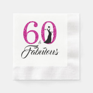 60 and Fabulous Pink Glitter 60th Birthday Party Napkin