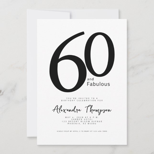 60 and Fabulous Script 60th Birthday Party Invitation (Front)