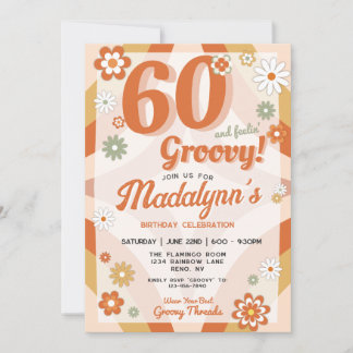 60 and feelin Groovy Retro Birthday Invitation