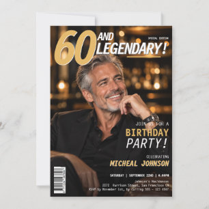 60 and Legendary Men Magazine Cover 60th Birthday Invitation