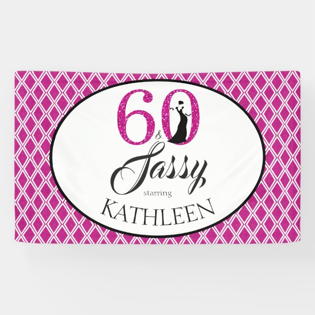 60 and Sassy Custom 60th Birthday Pink Glitter Banner (Horizontal)