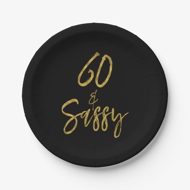 60 and Sassy Gold Foil Birthday Paper Plates (Front)