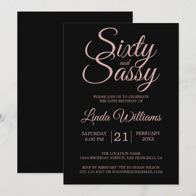 60 and Sassy Pink Glitter 60th Birthday Party Invitation (Front/Back)