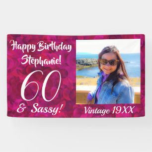 60 and Sassy Pink Name Happy Birthday Photo Banner