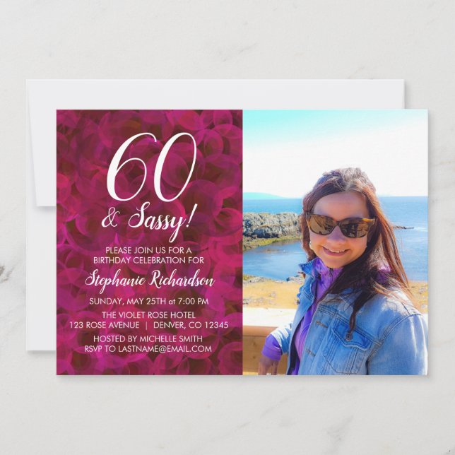 60 and Sassy Red Rose Photo Birthday Party Invitation (Front)