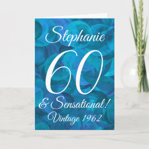 60 and Sensational Elegant Ocean Blue Card
