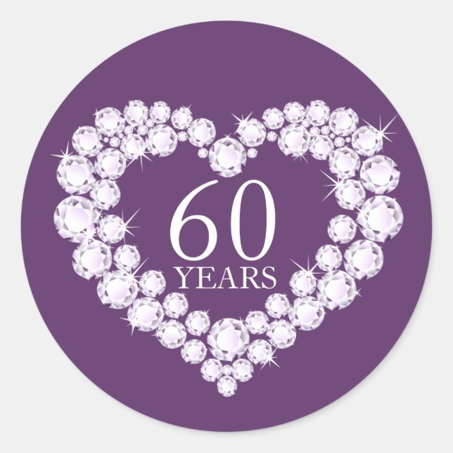 60 ans coeur diamant violet & blanc autocollant (Devant)