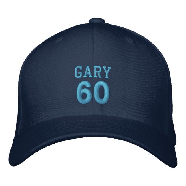 60 Birthday Custom Name NAVY Hat BLUE Embroidery (Front)