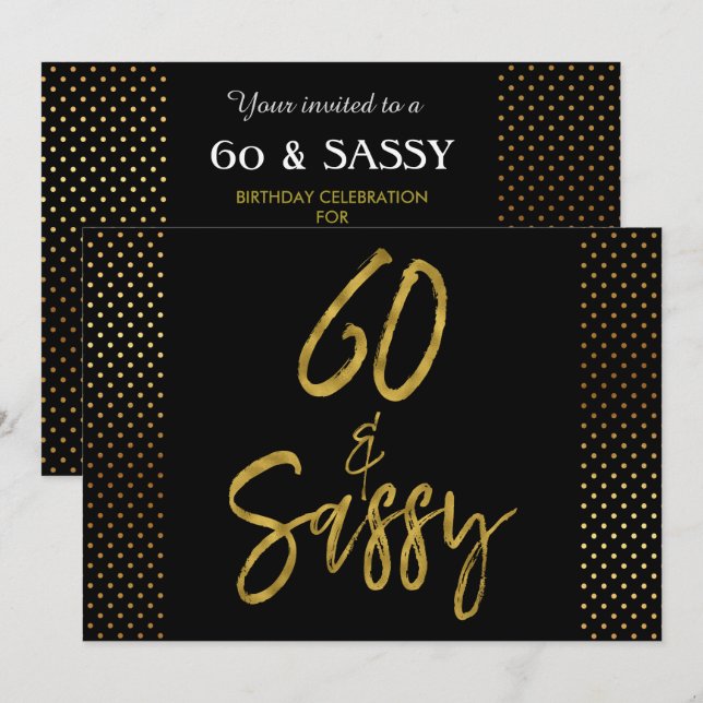 60 et Sassy Gold Foil Anniversaire Invitation (Devant / Derrière)