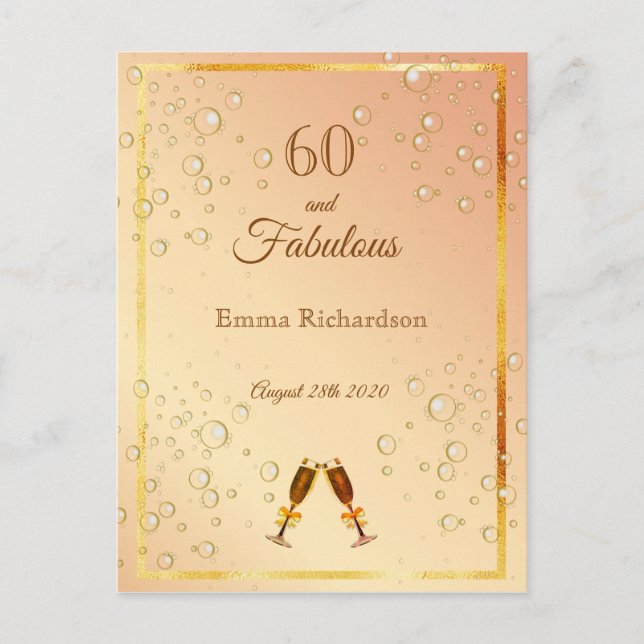 60 & Fabuleux anniversaire bulles d'or invitation (Devant)