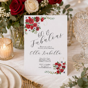 60 Fabuleux Red Floral Invitation fête d'anniversa
