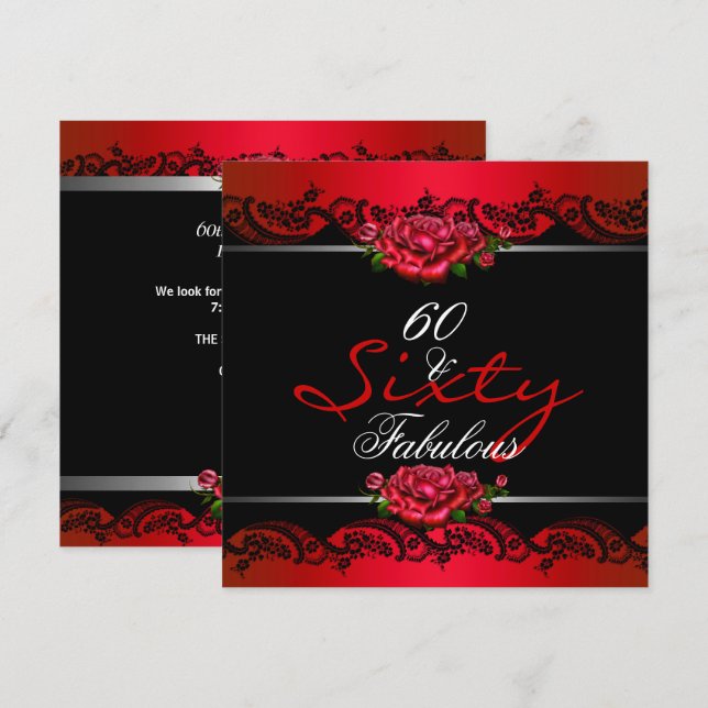 60 & Fabulous 60th Birthday Party Red Roses Invitation (Front/Back)