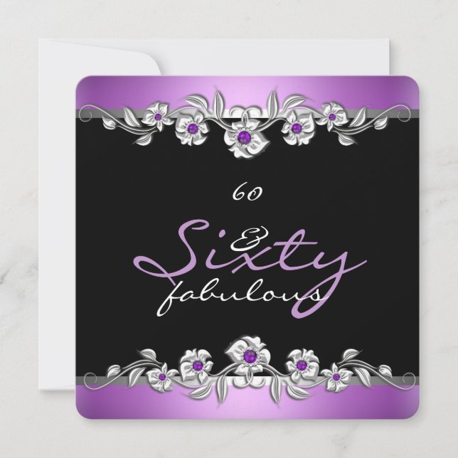 60 & Fabulous 60th Birthday Party Silver Lilac 2a Invitation (Front)