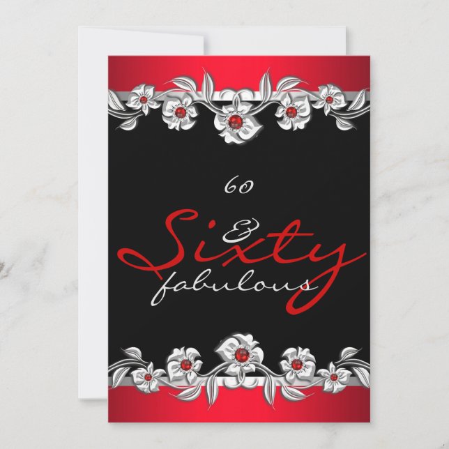 60 & Fabulous 60th Birthday Party Silver Red 2a Invitation (Front)