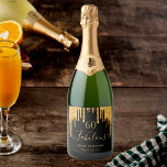 60 fabulous birthday black glitter gold sparkle sparkling wine label<br><div class="desc">Simple and elegant 60th birthday wine label. A classic black background decorated with faux gold glitter drips, paint dripping look. With the text: 60 and fabulous. Personalize and add a name and a date. Date of birth or the date of the party. Golden text. The word Fabulous is written with...</div>