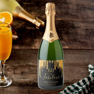 60 fabulous birthday black glitter gold sparkle sparkling wine label