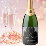 60 fabulous birthday black glitter silver sparkle sparkling wine label<br><div class="desc">Simple and elegant 60th birthday wine label. A classic black background decorated with faux silver glitter drips, paint dripping look. With the text: 60 and fabulous. Personalize and add a name and a date. Date of birth or the date of the party. Light grey text. The word Fabulous is written...</div>