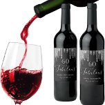 60 fabulous birthday black glitter silver sparkle wine label<br><div class="desc">Simple and elegant 60th birthday wine label. A classic black background decorated with faux silver glitter drips, paint dripping look. With the text: 60 and fabulous. Personalize and add a name and a date. Date of birth or the date of the party. Light grey coloured text. The word Fabulous is...</div>