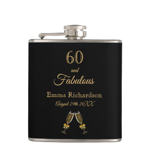 60 fabulous birthday black gold chic monogram hip flask