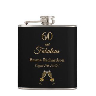 60 fabulous birthday black gold chic monogram hip flask