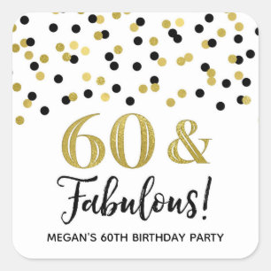 60 & Fabulous Birthday Black Gold Confetti Square Sticker