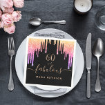 60 fabulous birthday black rainbow glitter sparkle napkin<br><div class="desc">A trendy and glamourous 60th birthday napkin. A classic black background decorated with rainbow coloured faux glitter drips, paint dripping look in purple, pink and rose gold. With the text: 60 and fabulous. Personalize and add a name. Golden coloured text. The word Fabulous is written with a modern hand lettered...</div>