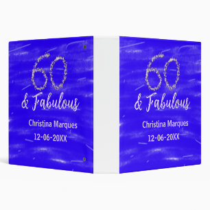 60 & fabulous birthday blue silver add name date binder