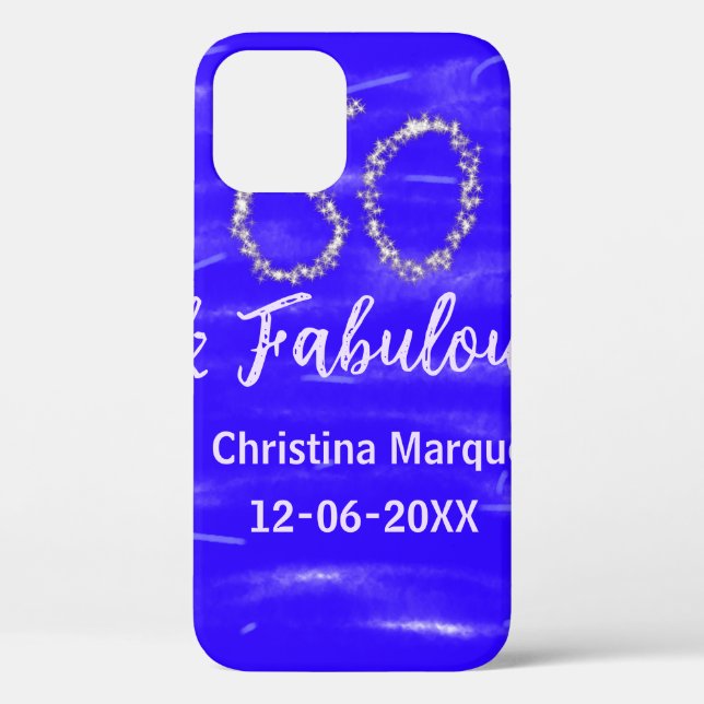 60 & fabulous birthday blue silver add name date Case-Mate iPhone case (Back)