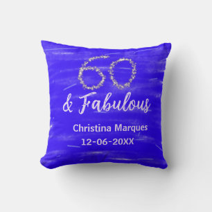60 & fabulous birthday blue silver add name date throw pillow