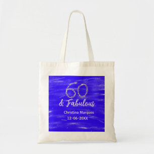 60 & fabulous birthday blue silver add name date tote bag