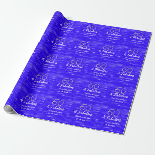 60 & fabulous birthday blue silver add name date wrapping paper