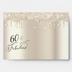 60 Fabulous Birthday Champagne Gold Glitter Envelope
