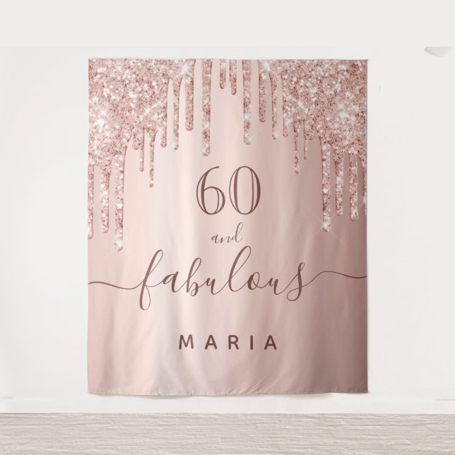 60 fabulous birthday glitter rose gold sparkle tapestry (Front)