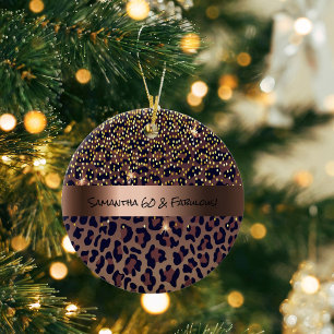 60 & Fabulous Birthday Party leopard pattern glam Ceramic Ornament