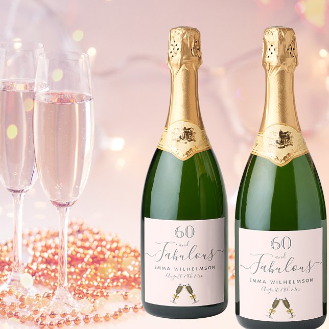 60 fabulous birthday party rose gold pink sparkling wine label (Creator Uploaded)