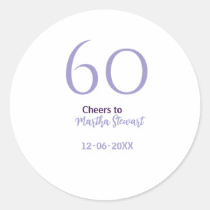 60 & fabulous birthday purple bold name date styli classic round sticker
