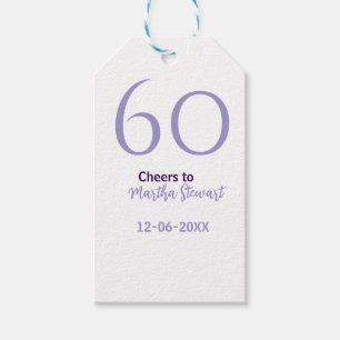 60 & fabulous birthday purple bold name date styli gift tags